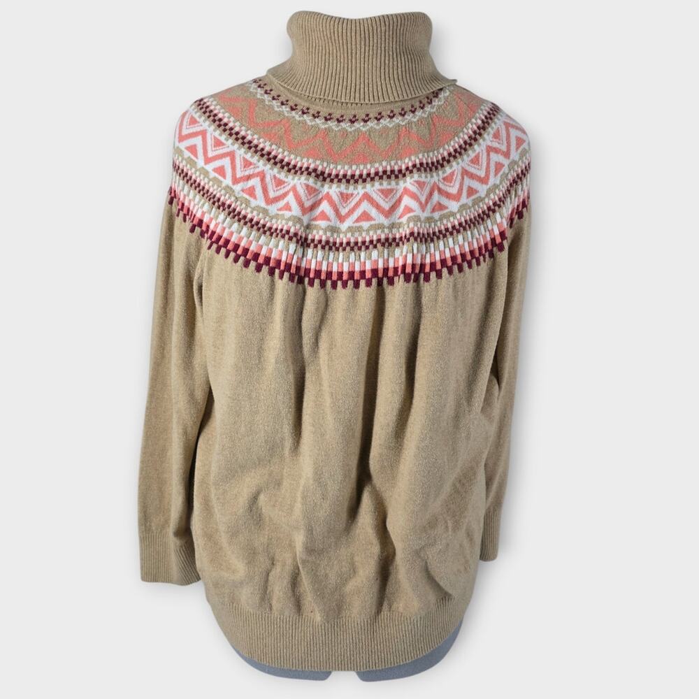 L.L. Bean Sweatshirt Women's 2X Turtleneck Fair Isle Stretch Cotton Cashmere